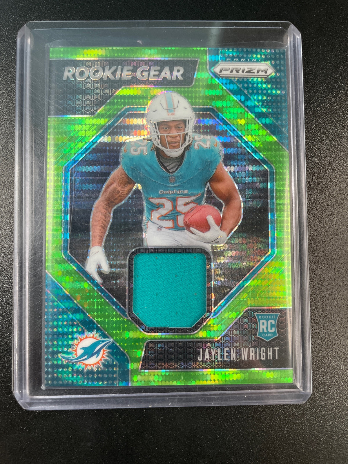 2024 Panini Prizm #RG-JWT Jaylen Wright Rookie Gear Neon Green Pulsar