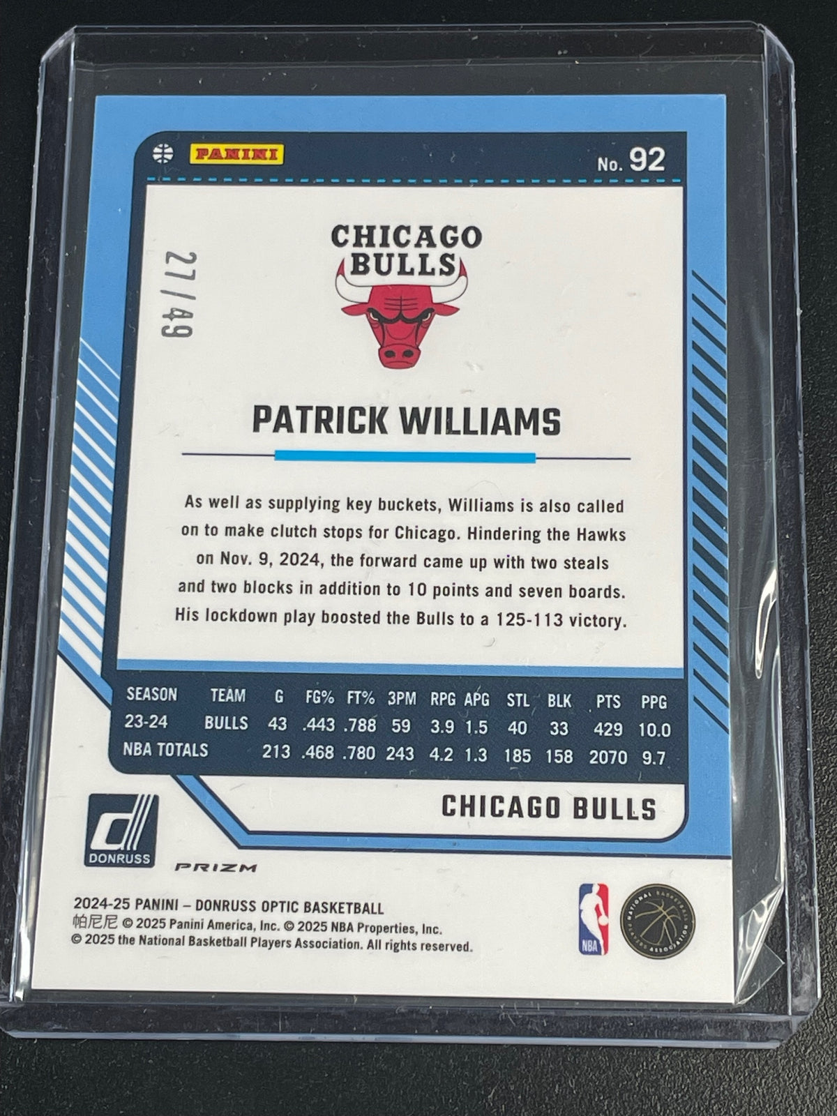 2024-25 Donruss Optic #92 Patrick Williams Purple /49