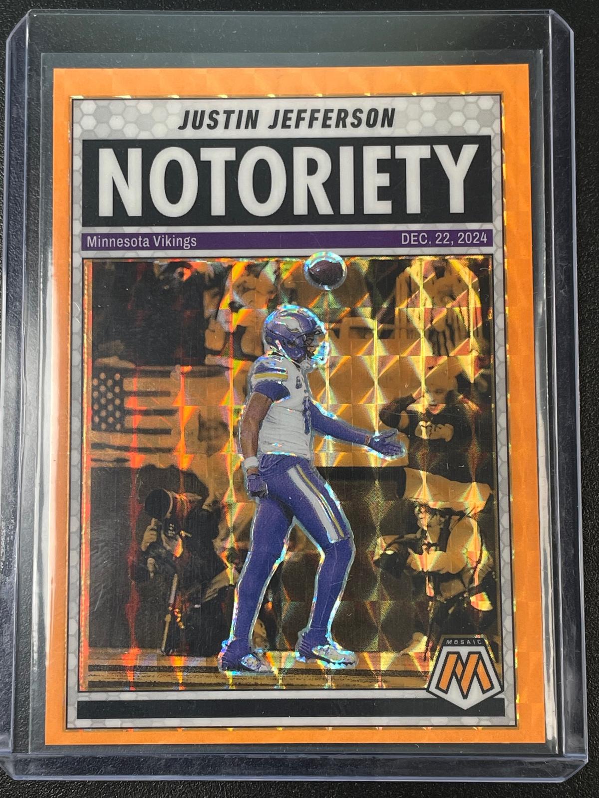 2025 Panini Mosaic #6 Justin Jefferson Notoriety Mosaic Orange Fluorescent