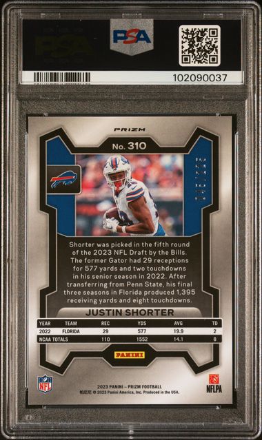 2023 PANINI PRIZM #310 JUSTIN SHORTER PURPLE ICE PSA 10